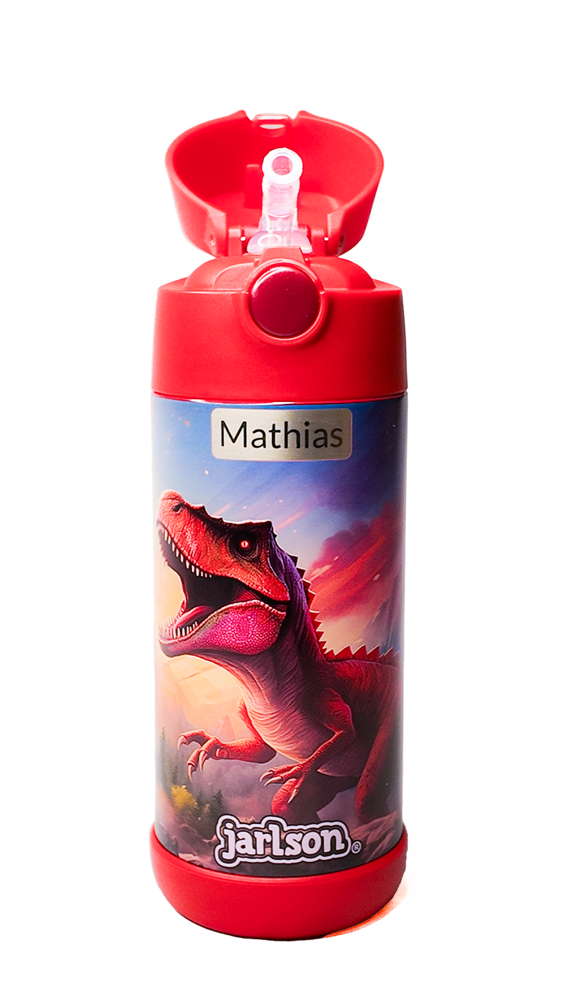Jarlson | Drikkeflaske i Stål, Isolert, 350ml | "Dinosaurer 2.0"
