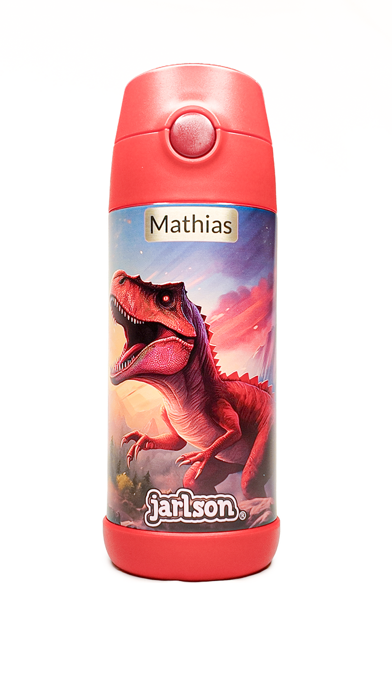 Jarlson | Drikkeflaske i Stål, Isolert, 350ml | "Dinosaurer 2.0"