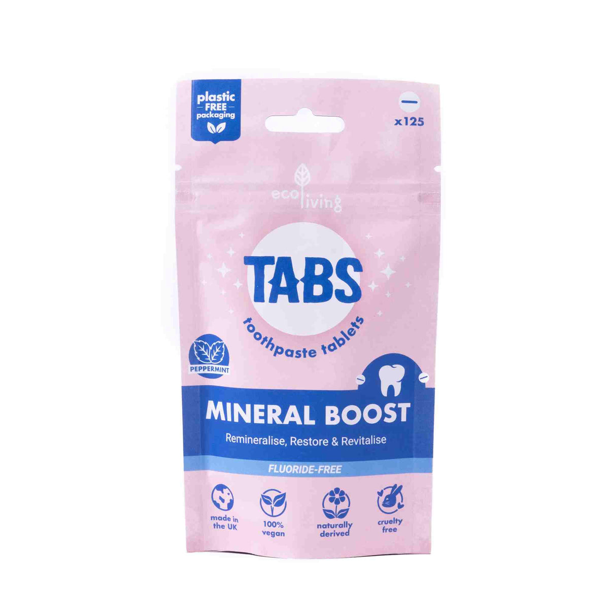 ecoLiving | Tannkrem / Tannpasta Tabletter, "Mineral Boost Toothpaste TABS" | UTEN Fluor