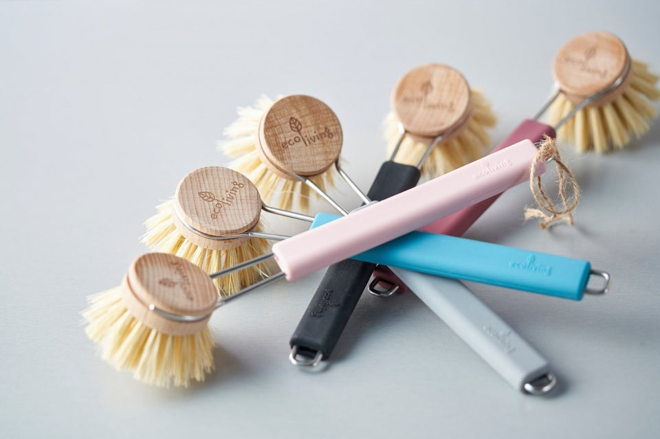 ecoLiving | Oppvaskbørste med utskiftbart børstehode, 100% plastfritt | Blå
