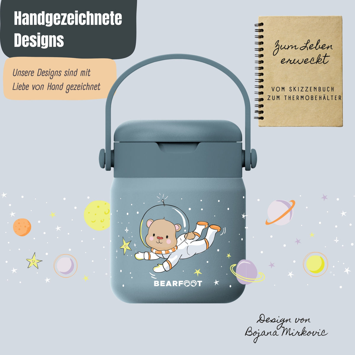 Bearfoot | Mattermos i Rustfritt Stål, 500 ml | Blå, Astrobjørn