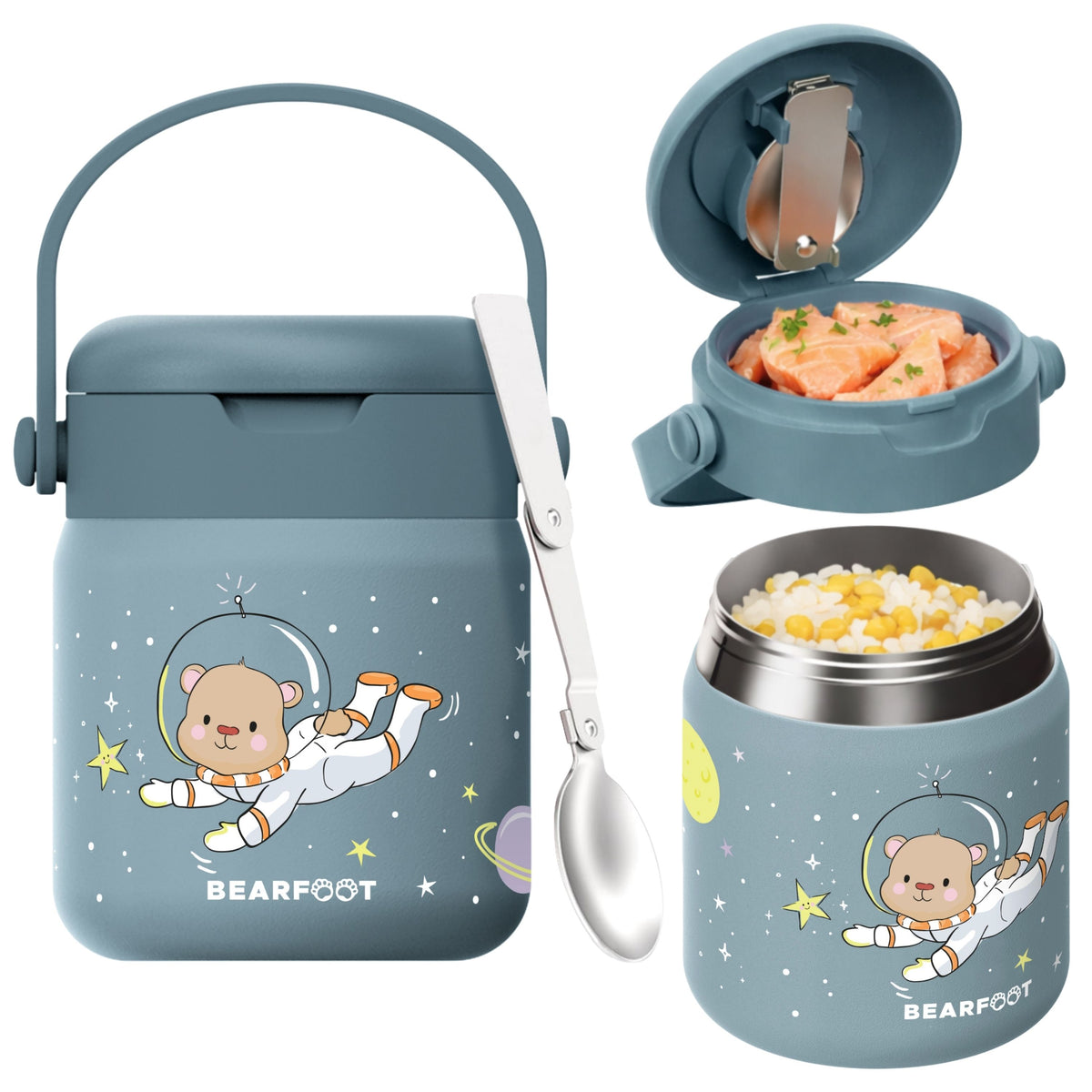 Bearfoot | Mattermos i Rustfritt Stål, 500 ml | Blå, Astrobjørn