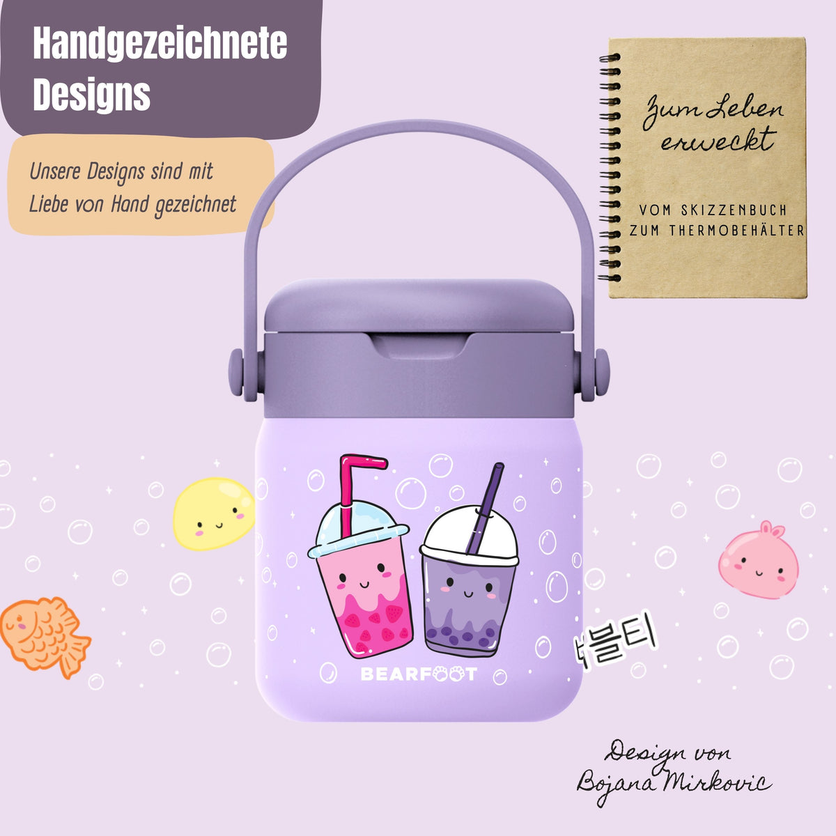 Bearfoot | Mattermos i Rustfritt Stål, 500 ml | Lilla, "Bubble Tea"