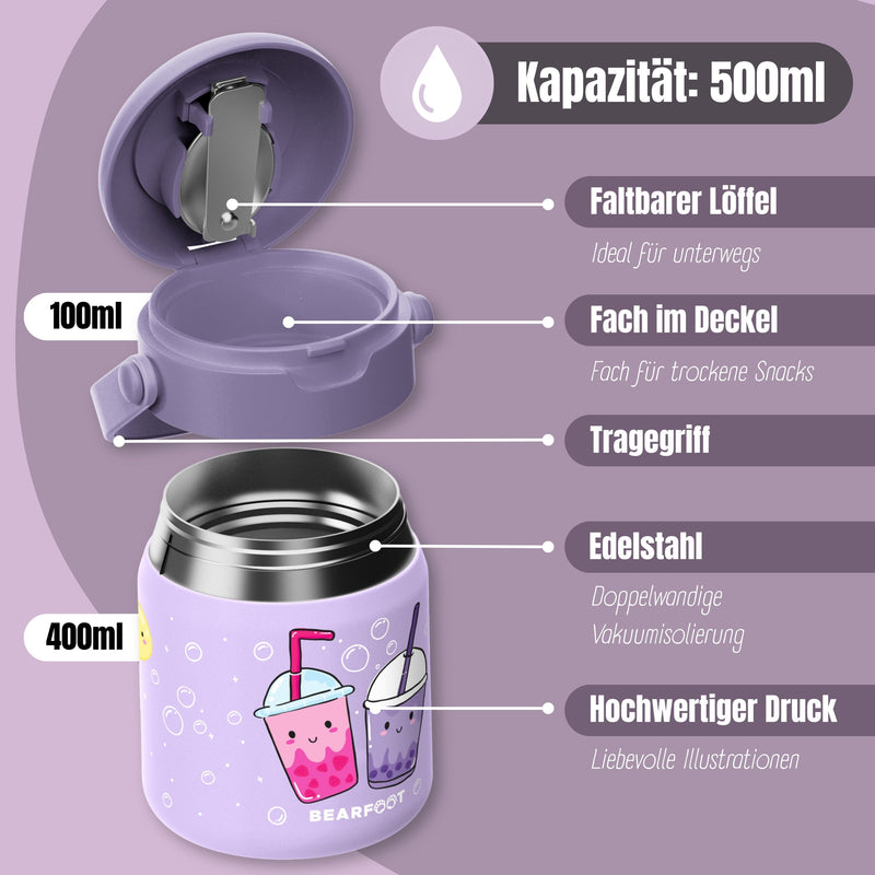 Bearfoot | Mattermos i Rustfritt Stål, 500 ml | Lilla, "Bubble Tea"