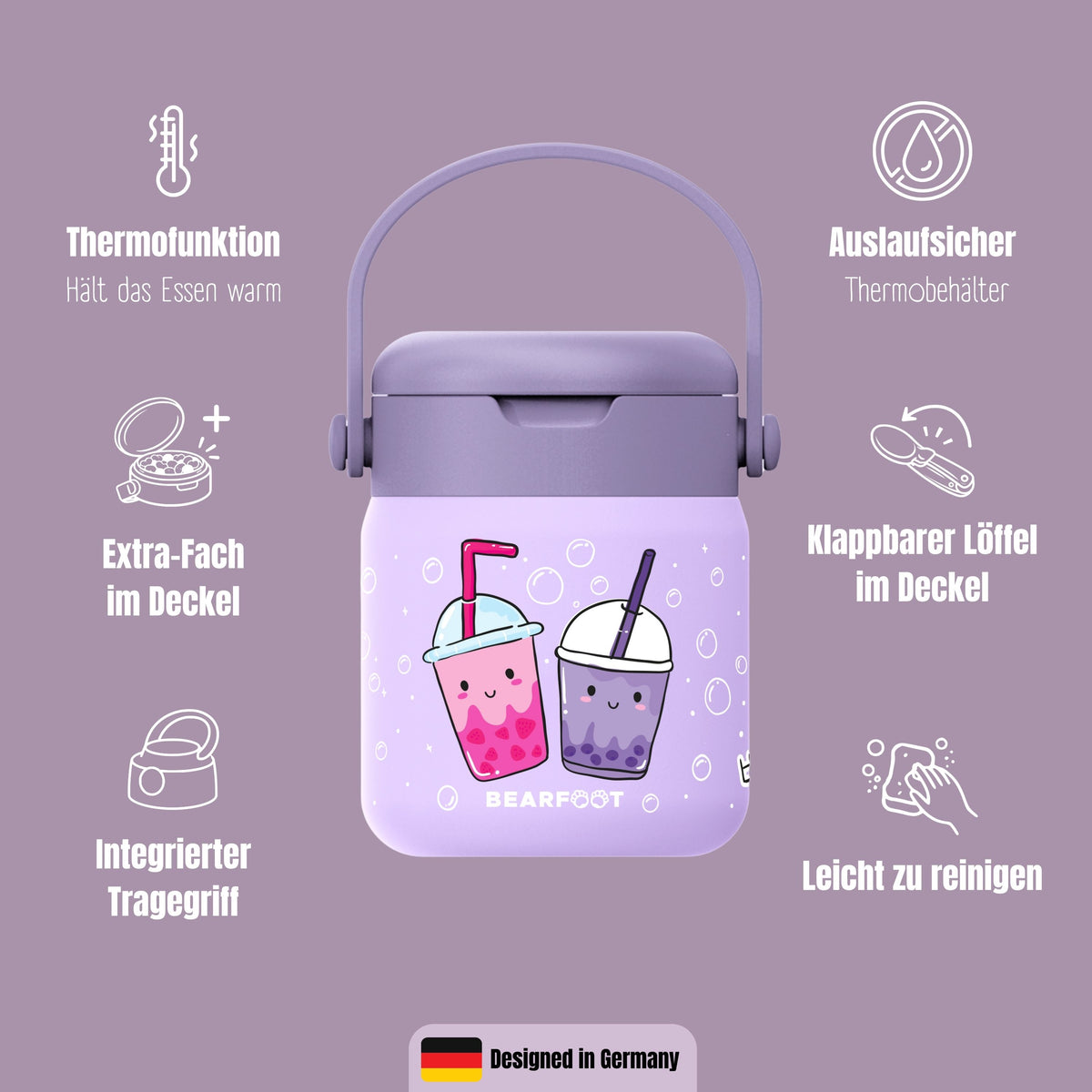 Bearfoot | Mattermos i Rustfritt Stål, 500 ml | Lilla, "Bubble Tea"
