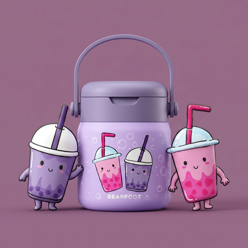 Bearfoot | Mattermos i Rustfritt Stål, 500 ml | Lilla, "Bubble Tea"
