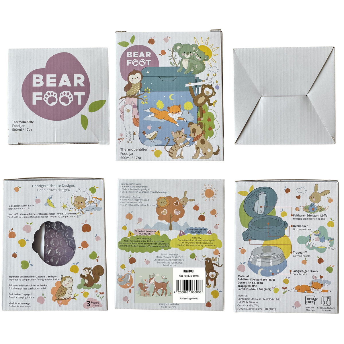 Bearfoot | Mattermos i Rustfritt Stål, 500 ml | Grønn, Hjort