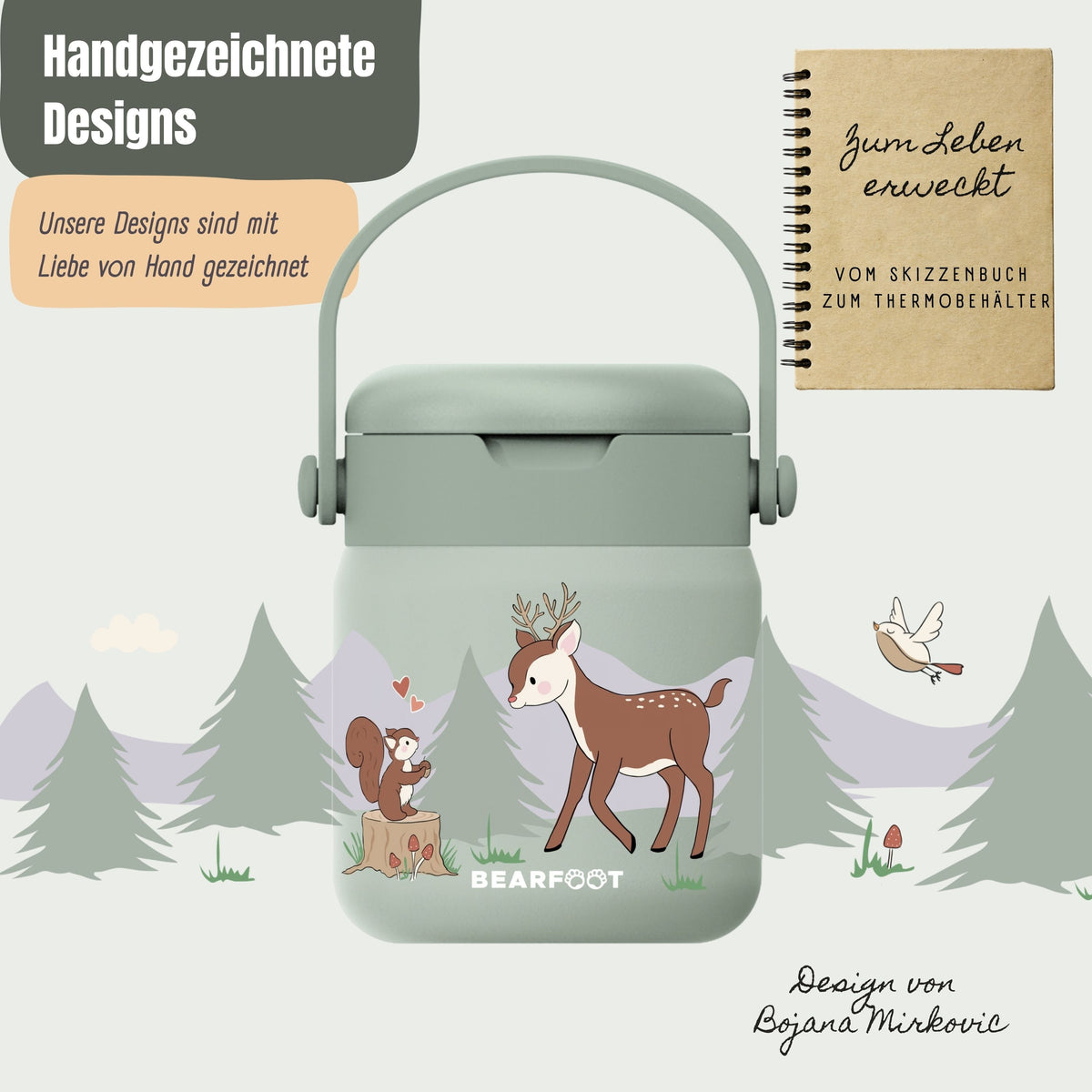 Bearfoot | Mattermos i Rustfritt Stål, 500 ml | Grønn, Hjort