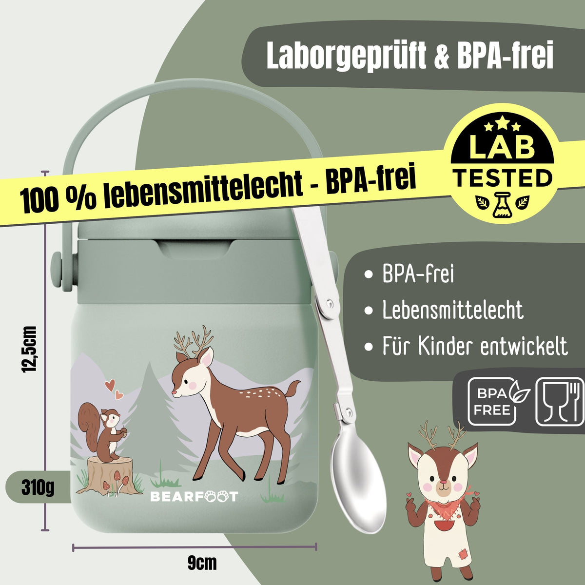 Bearfoot | Mattermos i Rustfritt Stål, 500 ml | Grønn, Hjort