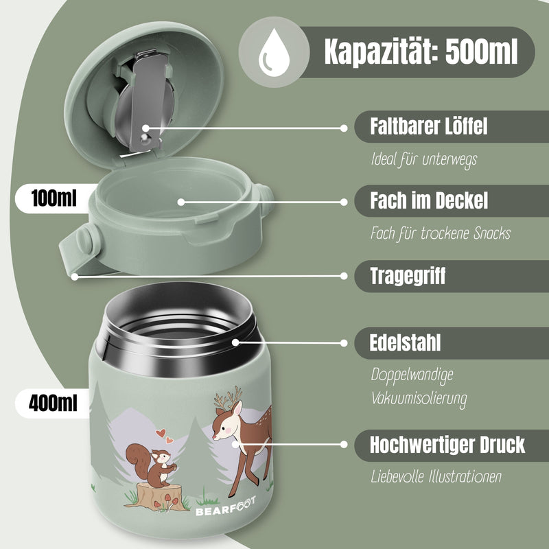 Bearfoot | Mattermos i Rustfritt Stål, 500 ml | Grønn, Hjort