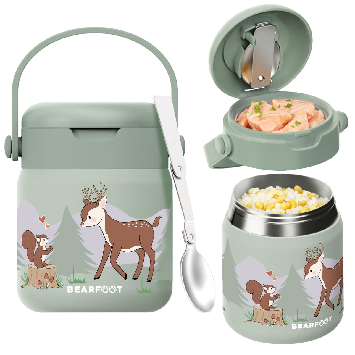 Bearfoot | Mattermos i Rustfritt Stål, 500 ml | Grønn, Hjort