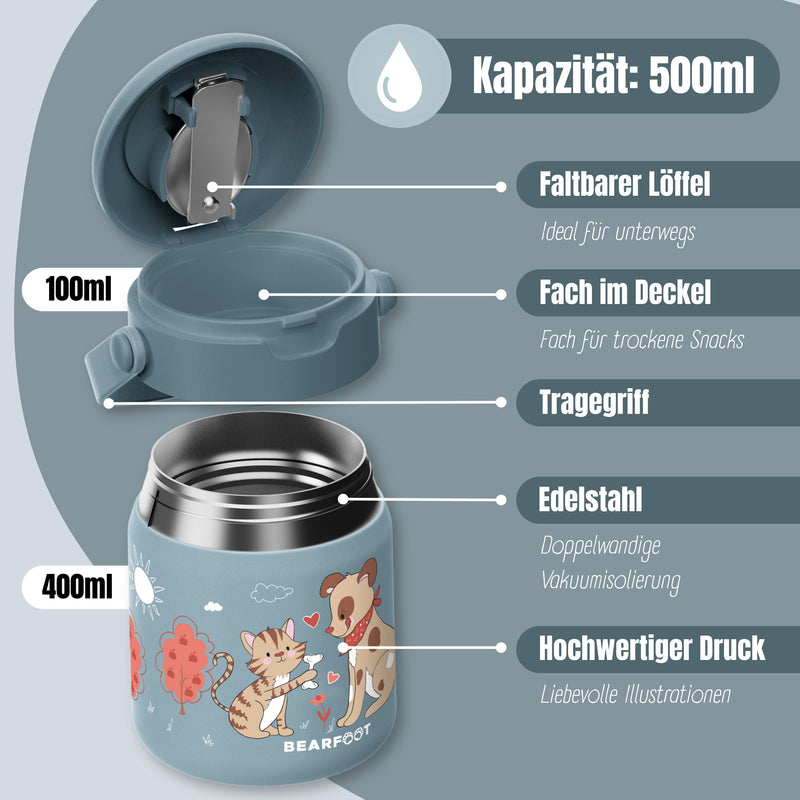 Bearfoot | Mattermos i Rustfritt Stål, 500 ml | Blå, Hund & Katt
