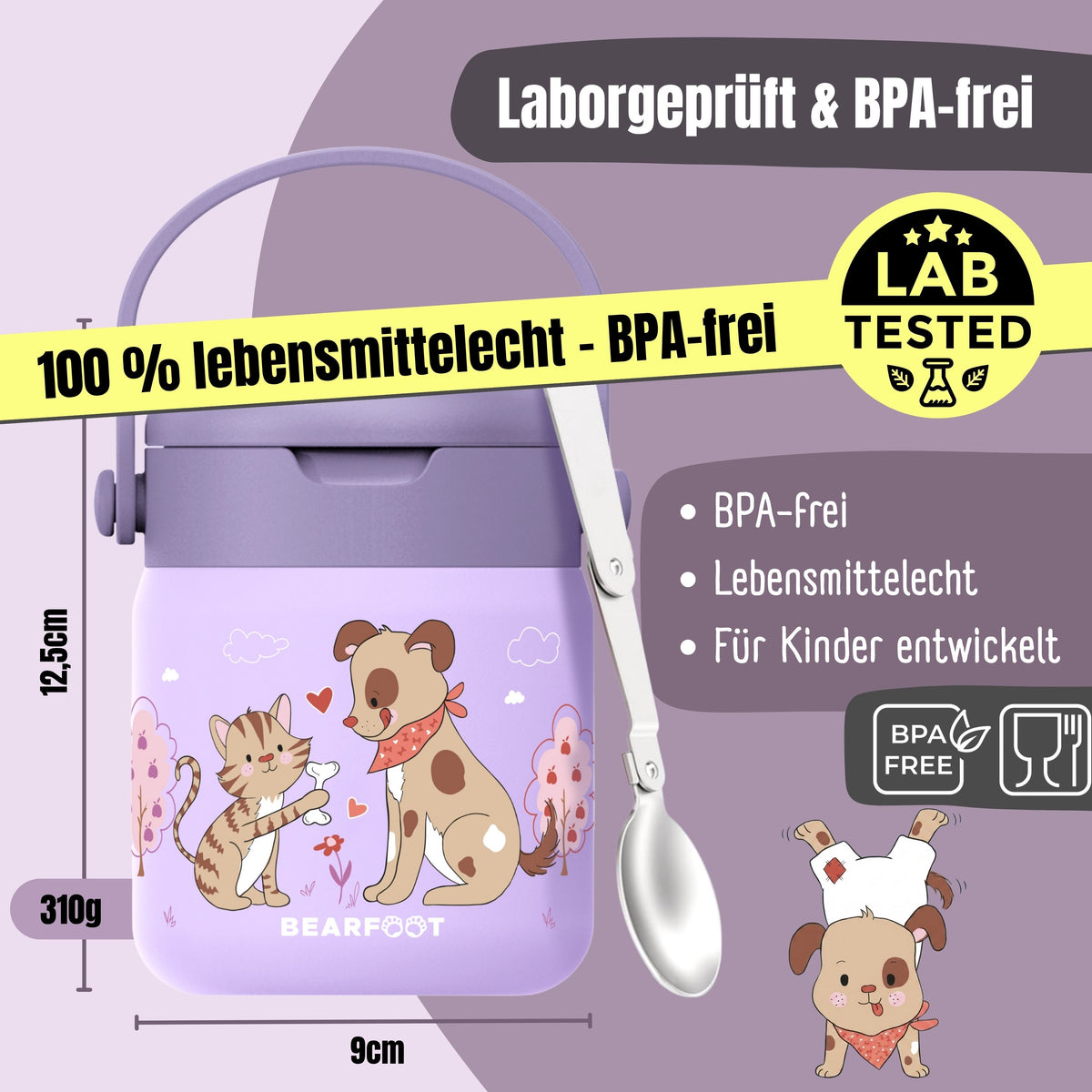 Bearfoot | Mattermos i Rustfritt Stål, 500 ml | Lilla, Hund & Katt