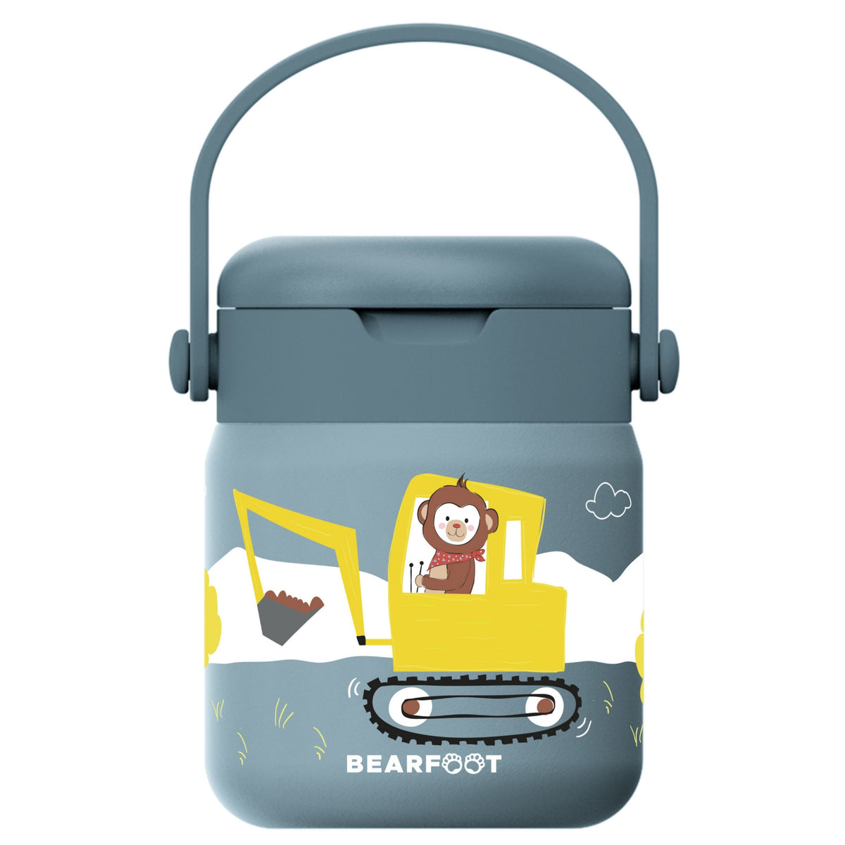 Bearfoot | Mattermos i Rustfritt Stål, 500 ml | Blå, Apekatt i Gravemaskin