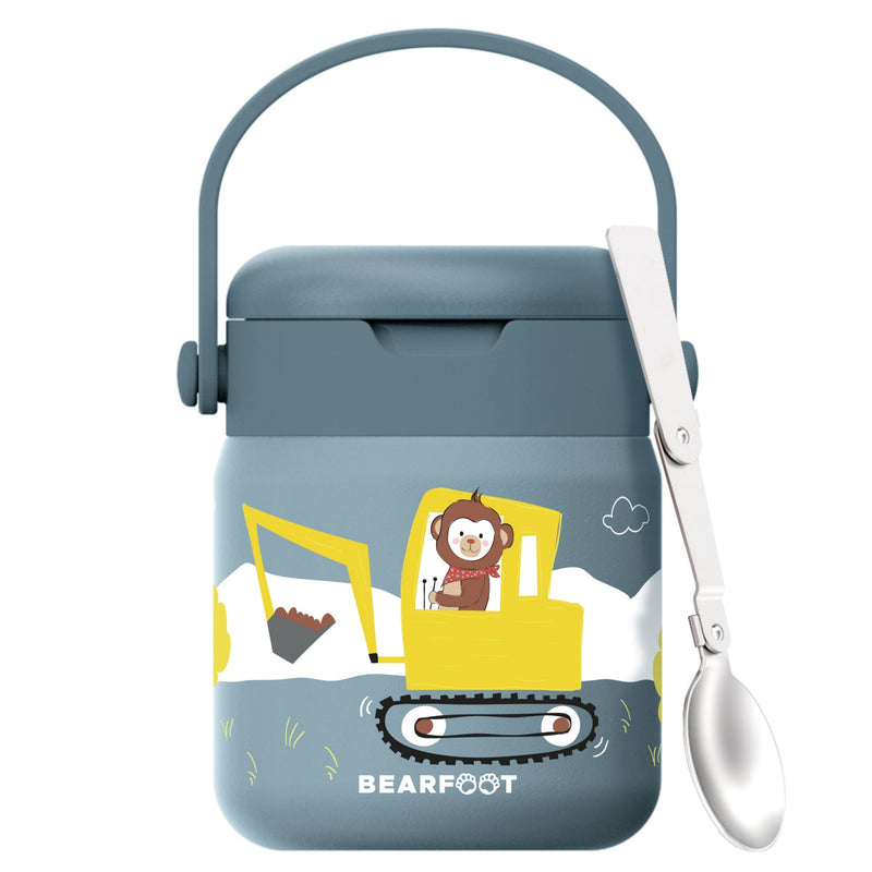 Bearfoot | Mattermos i Rustfritt Stål, 500 ml | Blå, Apekatt i Gravemaskin