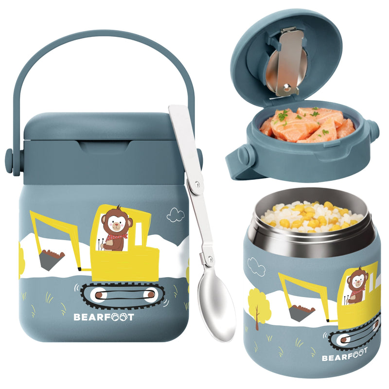 Bearfoot | Mattermos i Rustfritt Stål, 500 ml | Blå, Apekatt i Gravemaskin