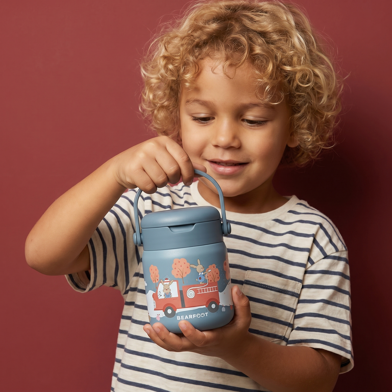 Bearfoot | Mattermos i Rustfritt Stål, 500 ml | Blå, Kaniner i Brannbil