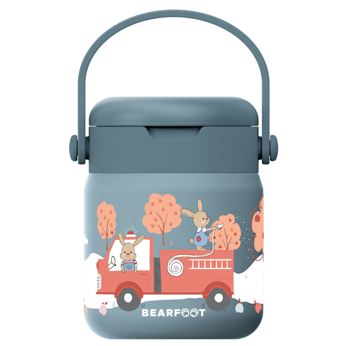 Bearfoot | Mattermos i Rustfritt Stål, 500 ml | Blå, Kaniner i Brannbil