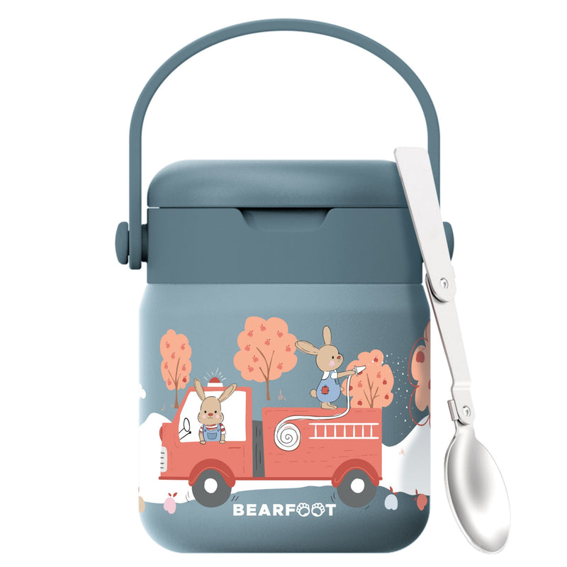 Bearfoot | Mattermos i Rustfritt Stål, 500 ml | Blå, Kaniner i Brannbil