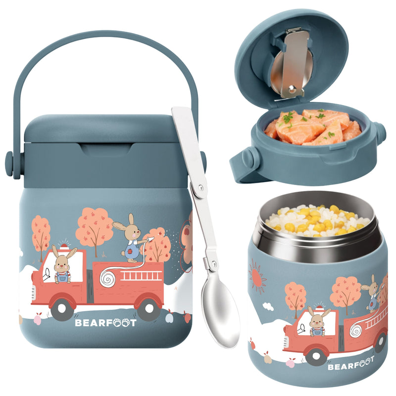 Bearfoot | Mattermos i Rustfritt Stål, 500 ml | Blå, Kaniner i Brannbil
