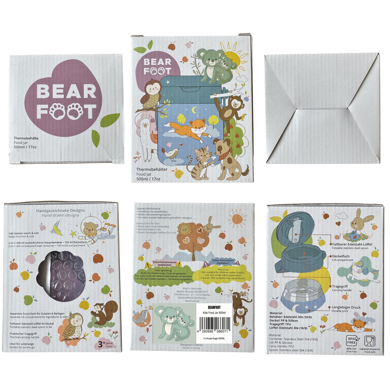 Bearfoot | Mattermos i Rustfritt Stål, 500 ml | Grønn, Koala