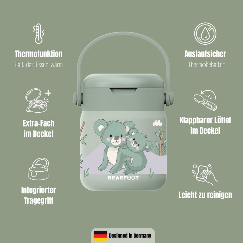 Bearfoot | Mattermos i Rustfritt Stål, 500 ml | Grønn, Koala