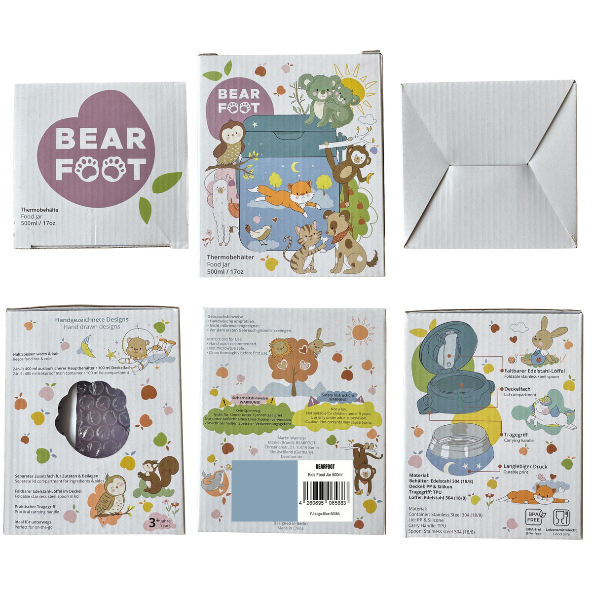 Bearfoot | Mattermos i Rustfritt Stål, 500 ml | Blå