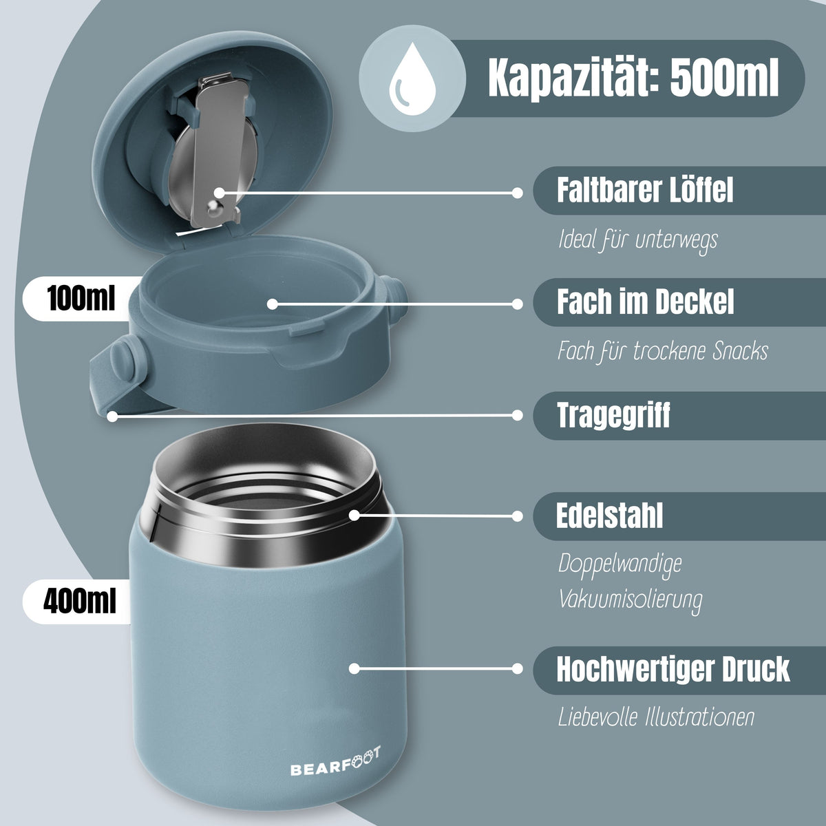 Bearfoot | Mattermos i Rustfritt Stål, 500 ml | Blå