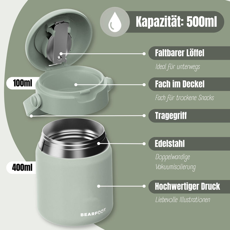Bearfoot | Mattermos i Rustfritt Stål, 500 ml | Grønn