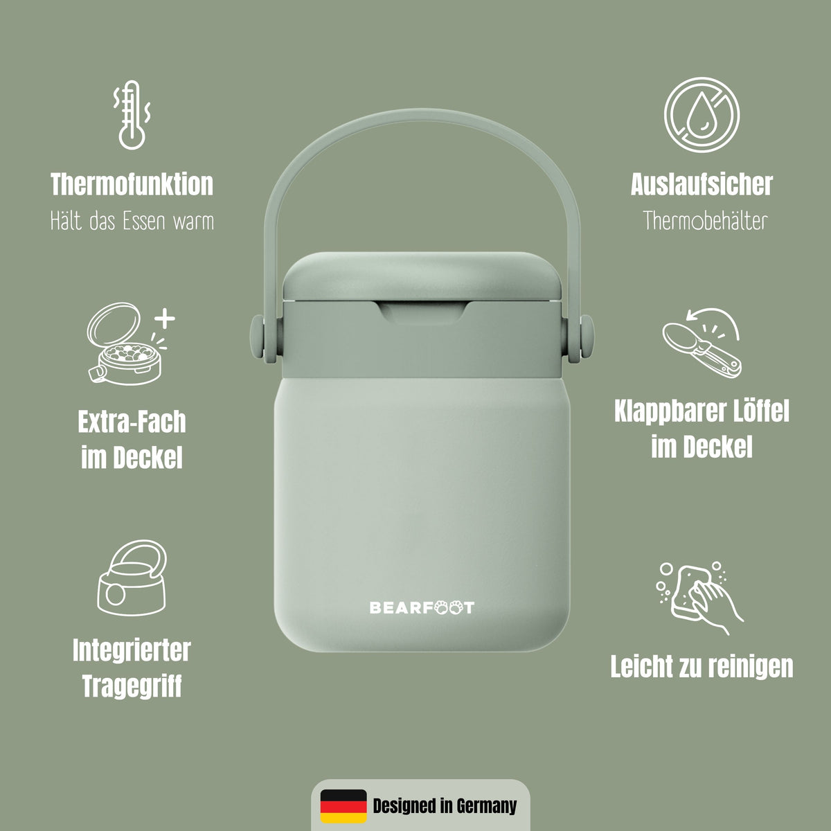 Bearfoot | Mattermos i Rustfritt Stål, 500 ml | Grønn