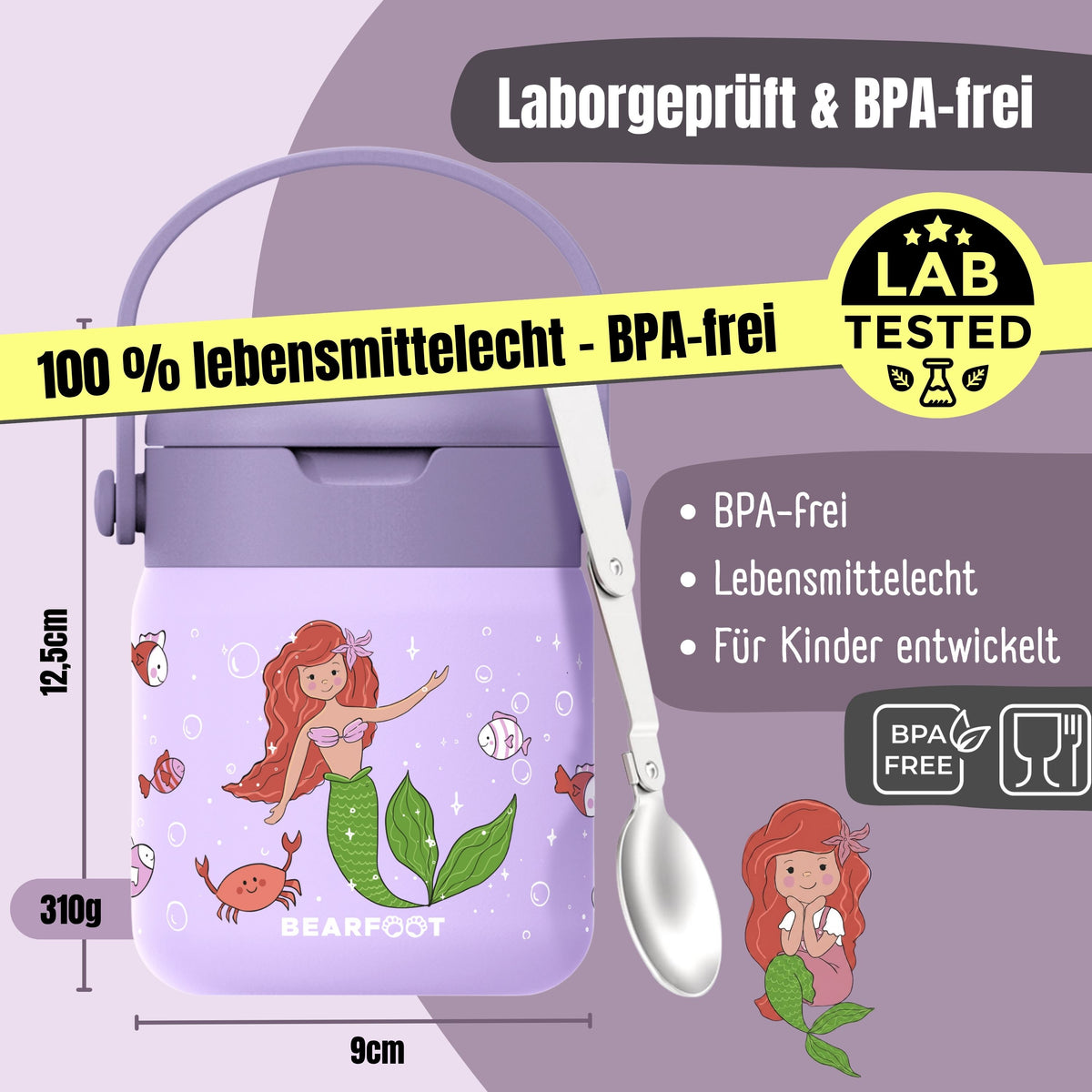 Bearfoot | Mattermos i Rustfritt Stål, 500 ml | Lilla, Havfrue