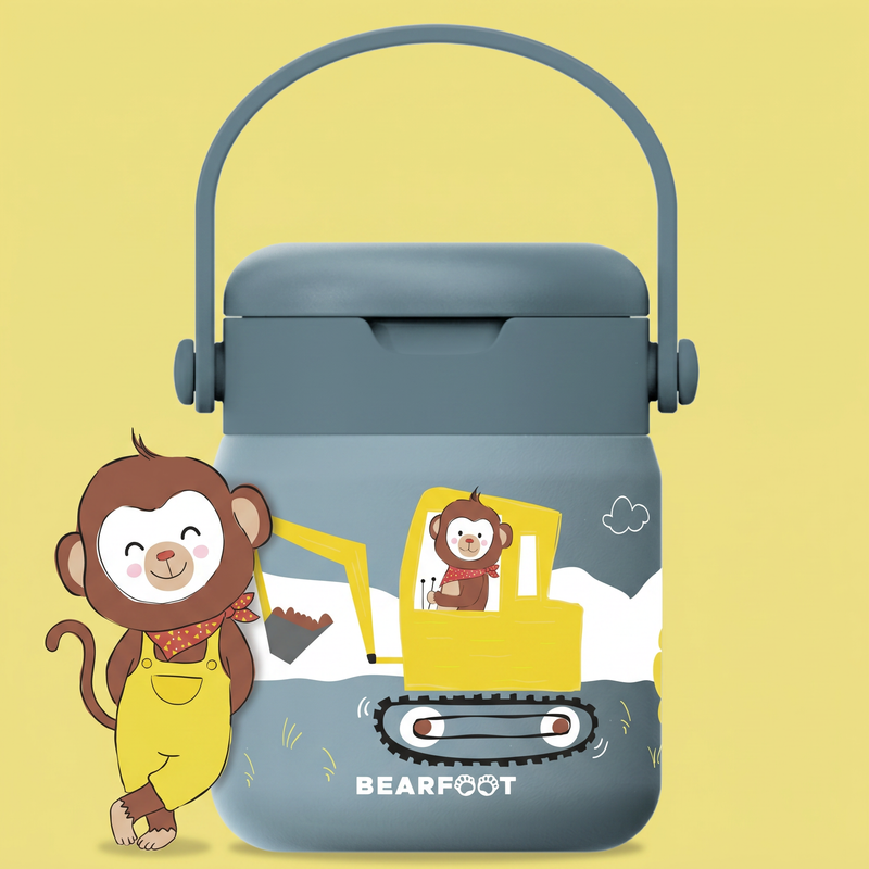 Bearfoot | Mattermos i Rustfritt Stål, 500 ml | Blå, Apekatt i Gravemaskin