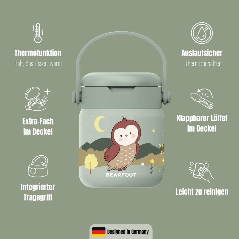Bearfoot | Mattermos i Rustfritt Stål, 500 ml | Grønn, Ugle