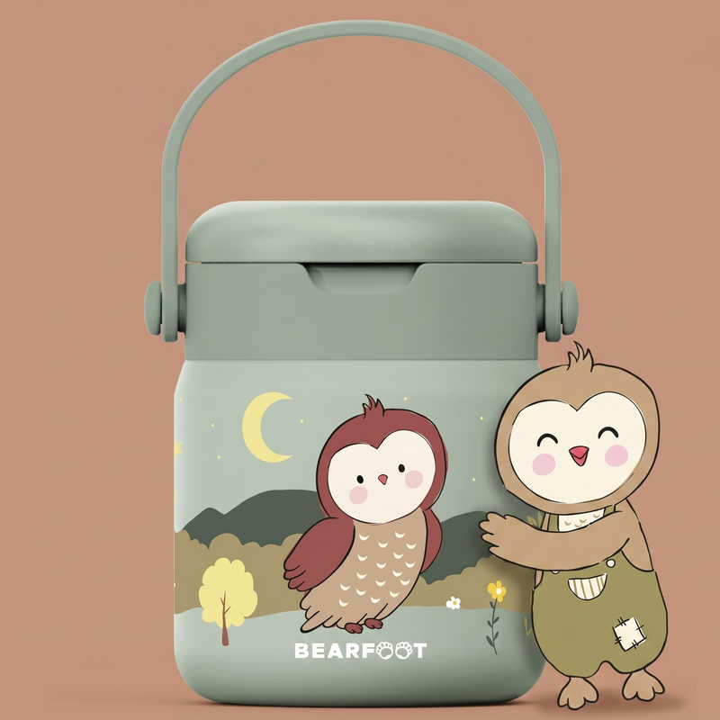 Bearfoot | Mattermos i Rustfritt Stål, 500 ml | Grønn, Ugle