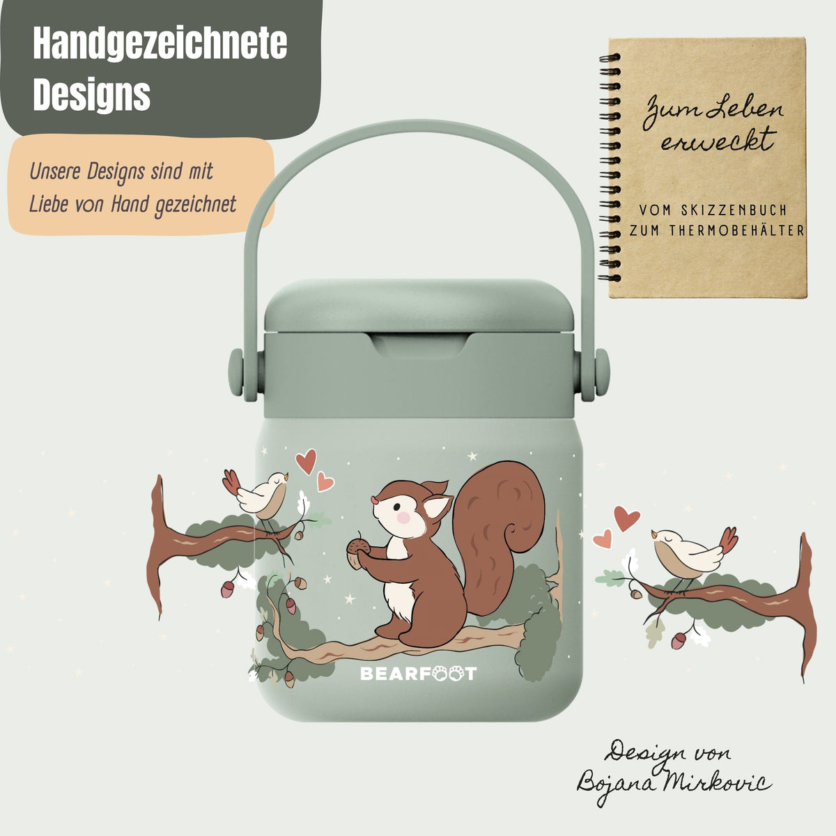 Bearfoot | Mattermos i Rustfritt Stål, 500 ml | Grønn, Ekorn