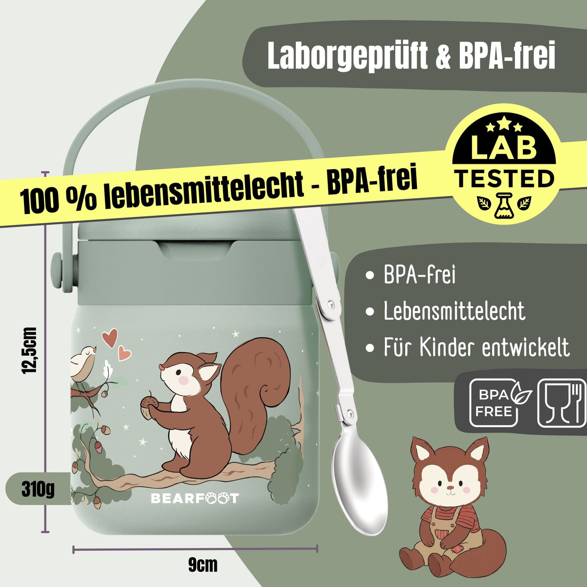Bearfoot | Mattermos i Rustfritt Stål, 500 ml | Grønn, Ekorn
