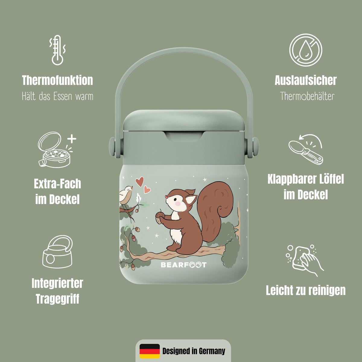 Bearfoot | Mattermos i Rustfritt Stål, 500 ml | Grønn, Ekorn