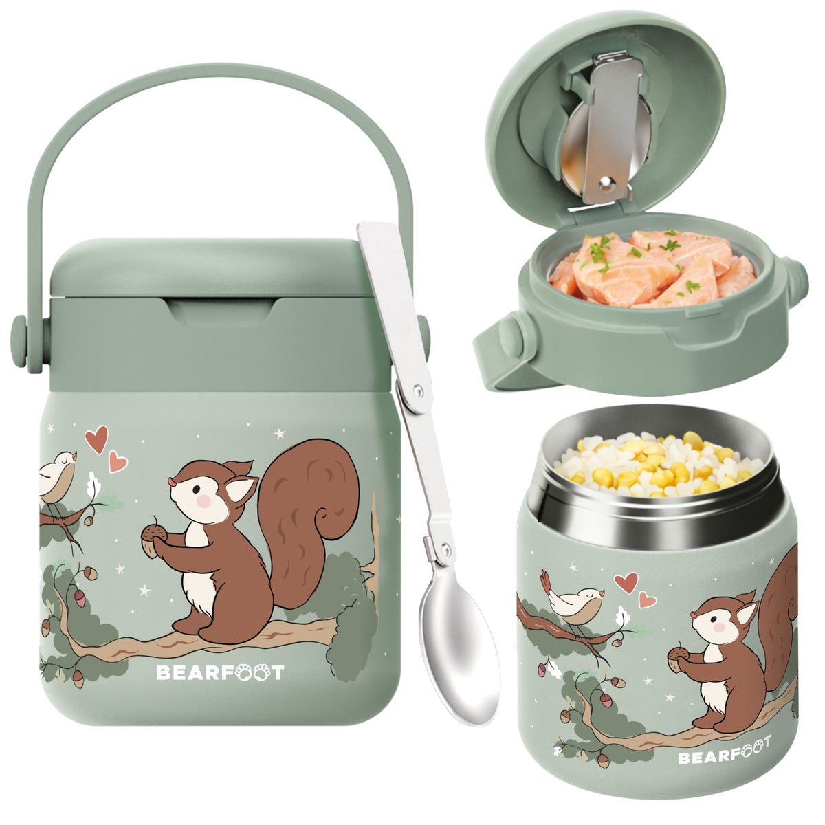 Bearfoot | Mattermos i Rustfritt Stål, 500 ml | Grønn, Ekorn