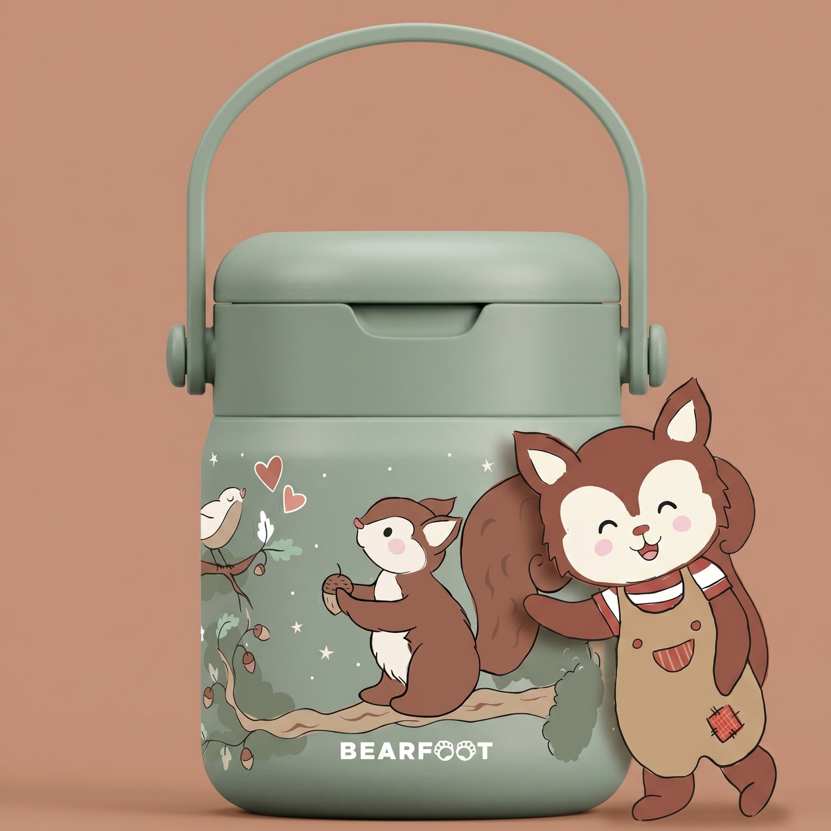 Bearfoot | Mattermos i Rustfritt Stål, 500 ml | Grønn, Ekorn