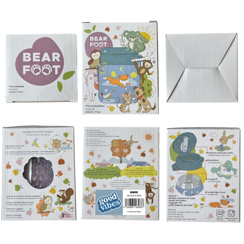 Bearfoot | Mattermos i Rustfritt Stål, 500 ml | Blå, "Stickers"