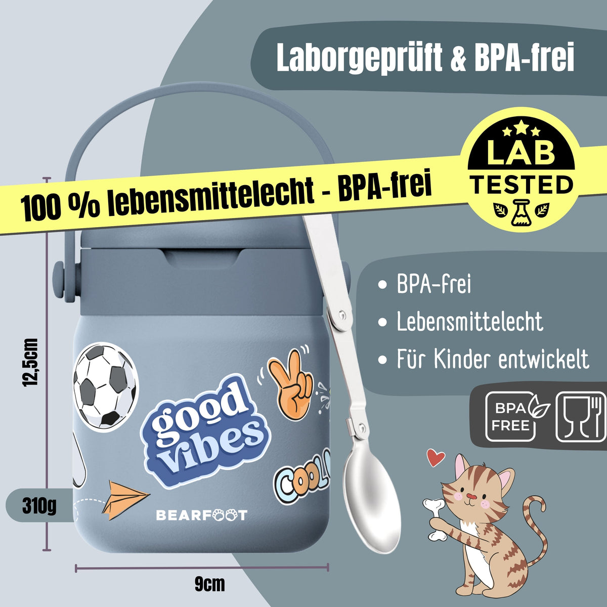 Bearfoot | Mattermos i Rustfritt Stål, 500 ml | Blå, "Stickers"