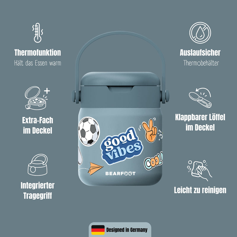Bearfoot | Mattermos i Rustfritt Stål, 500 ml | Blå, "Stickers"