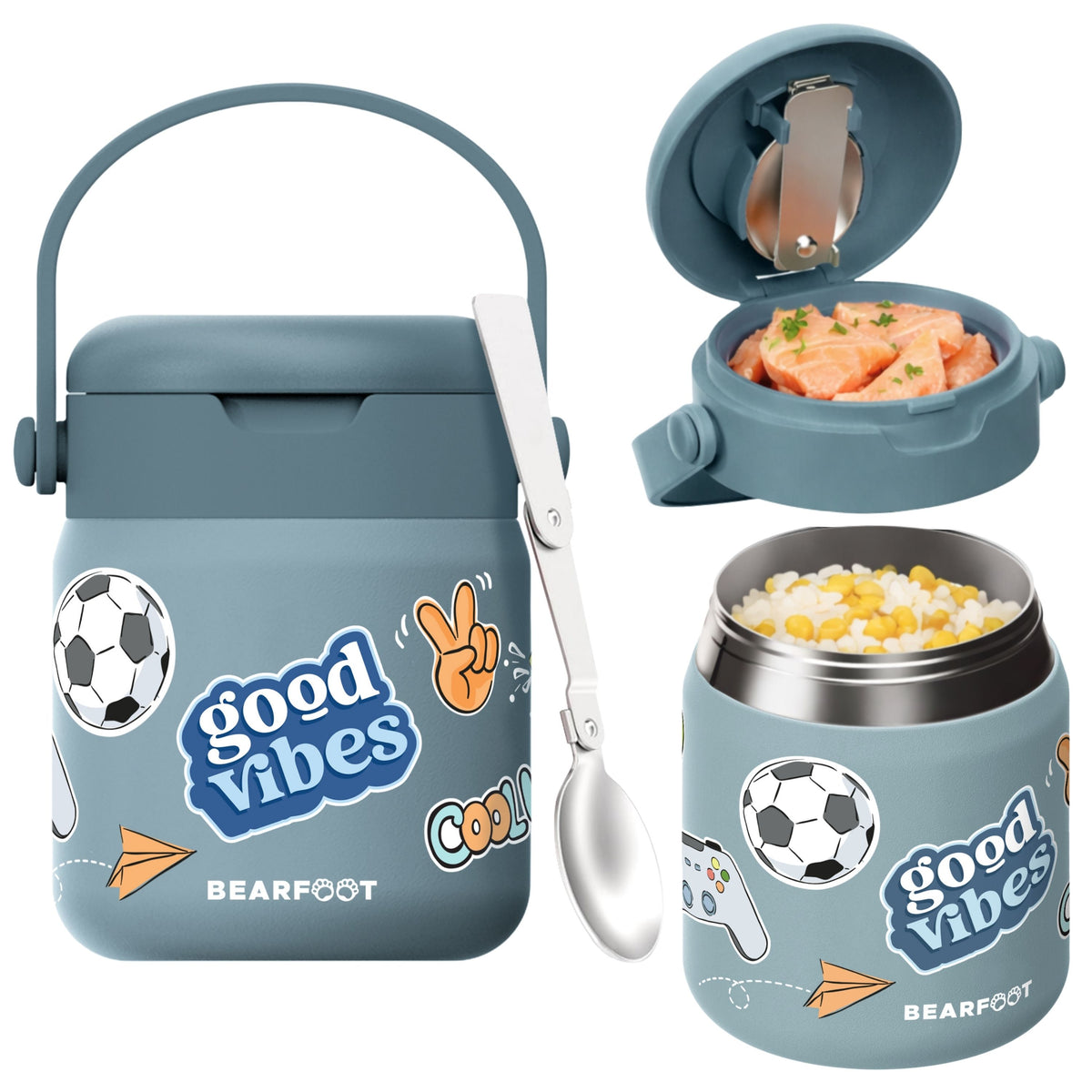 Bearfoot | Mattermos i Rustfritt Stål, 500 ml | Blå, "Stickers"