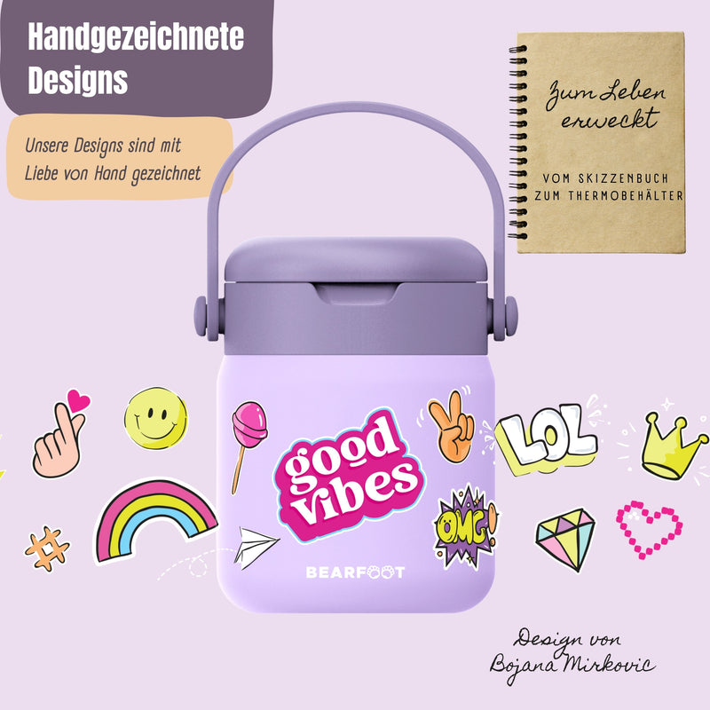 Bearfoot | Mattermos i Rustfritt Stål, 500 ml | Lilla, "Stickers"