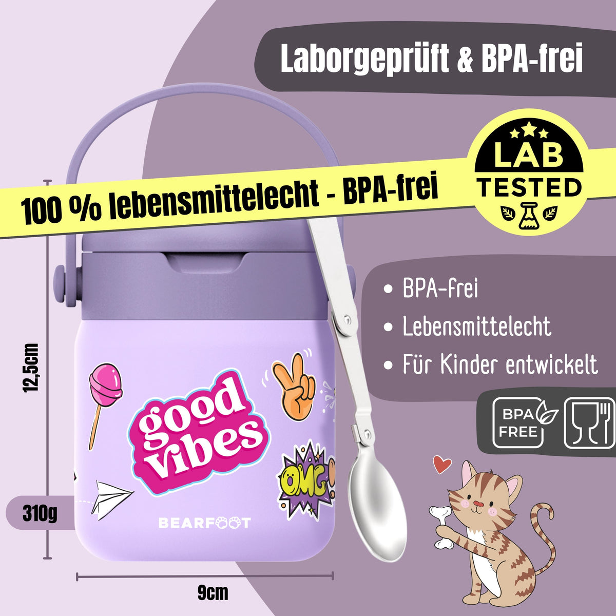 Bearfoot | Mattermos i Rustfritt Stål, 500 ml | Lilla, "Stickers"