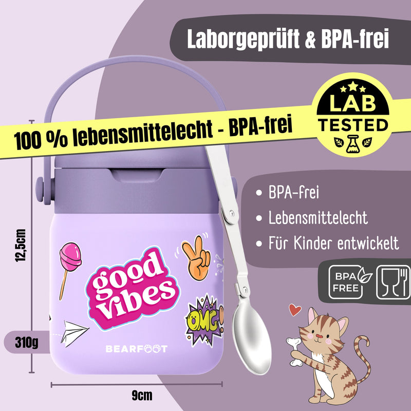 Bearfoot | Mattermos i Rustfritt Stål, 500 ml | Lilla, "Stickers"