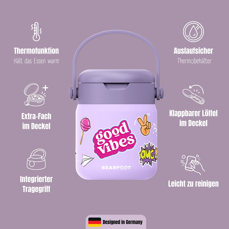 Bearfoot | Mattermos i Rustfritt Stål, 500 ml | Lilla, "Stickers"