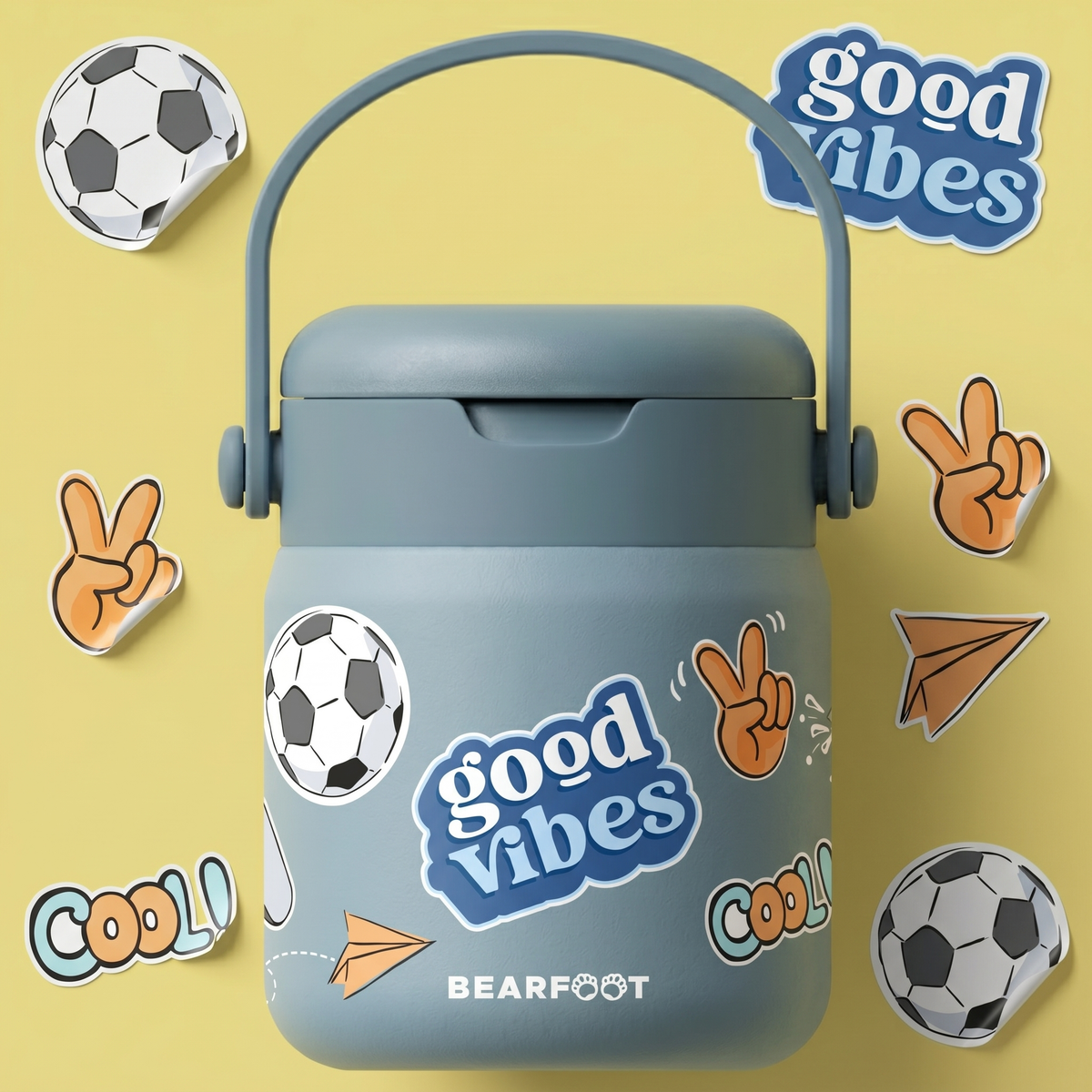 Bearfoot | Mattermos i Rustfritt Stål, 500 ml | Blå, "Stickers"