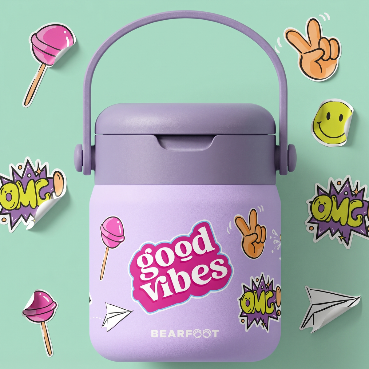 Bearfoot | Mattermos i Rustfritt Stål, 500 ml | Lilla, "Stickers"