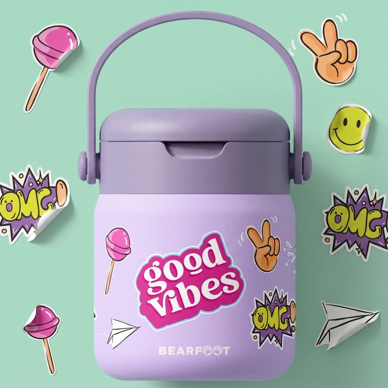 Bearfoot | Mattermos i Rustfritt Stål, 500 ml | Lilla, "Stickers"